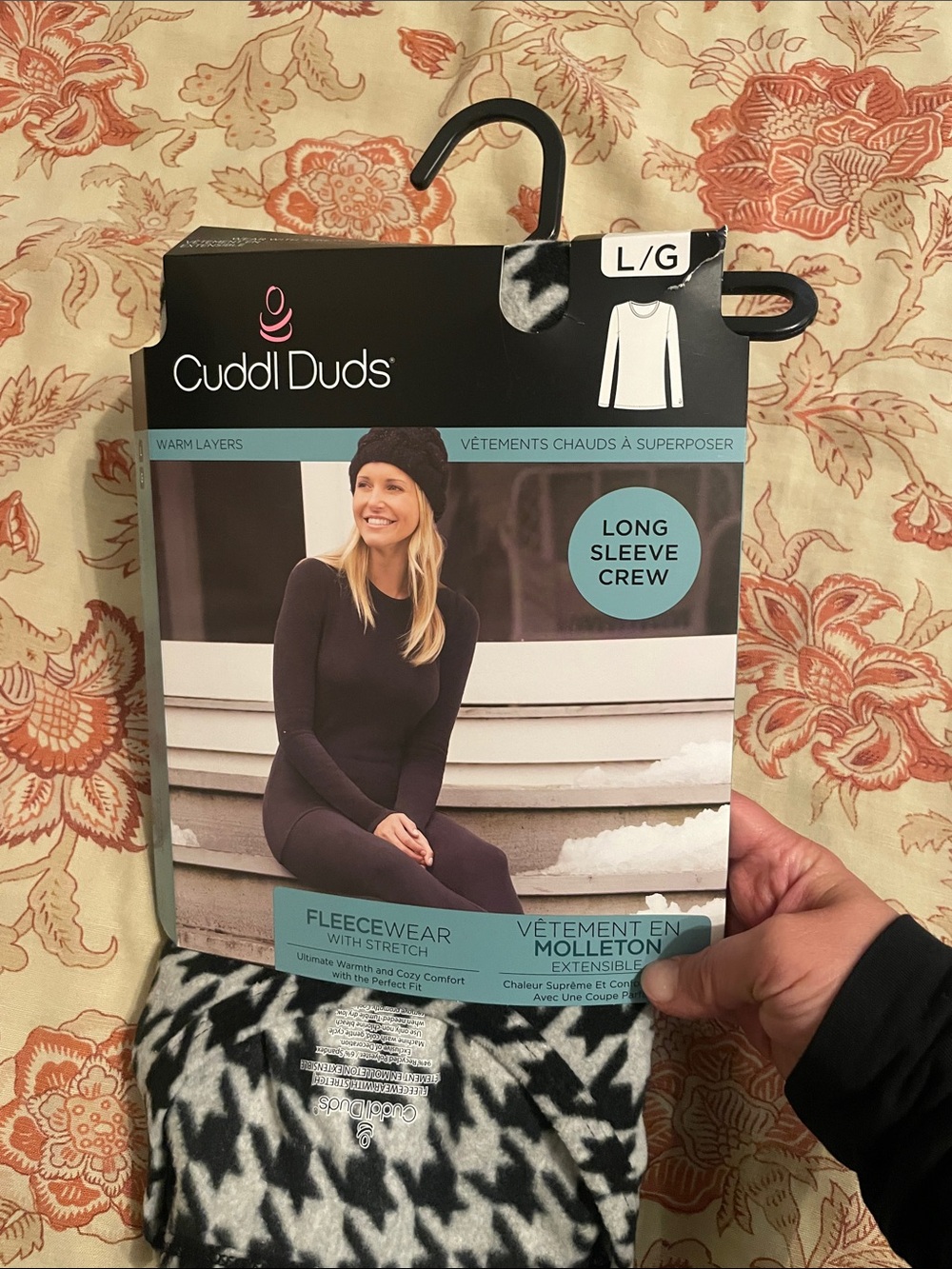 Cuddl Duds Black and White Fleecewear Long Sleeve Crew Top